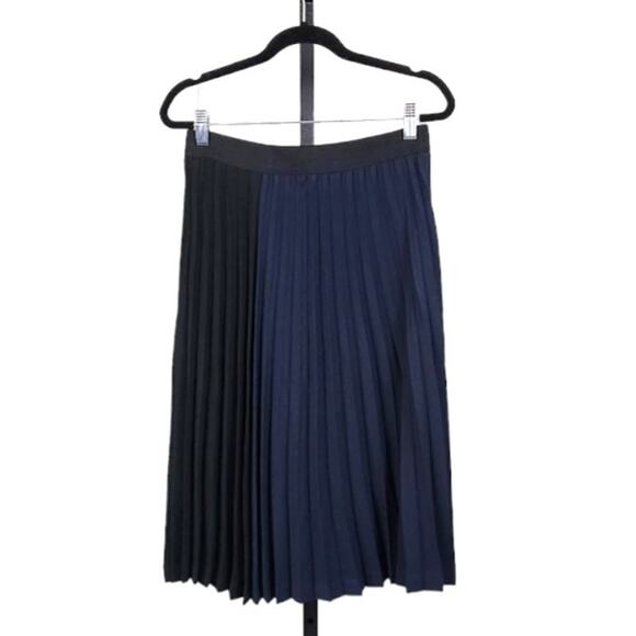 Leith Pleated A-Line Midi Skirt Colorblock Blue Black Women's Size Small - Picture 2 of 8